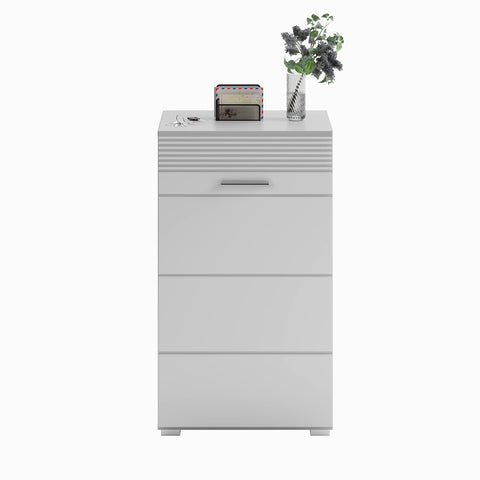 Rootz LINUS Shoe Cabinet - White Shoe Organizer - Hallway Shoe Storage - High Gloss Front - 37cm x 55cm x 96cm