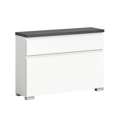 Rootz Shoe Cabinet - Wood Material Shoe Organizer - White Shoe Rack - Offset Industrial Gray Shoe Storage - Approx. 95x67x27 cm