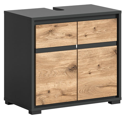 Rootz Vanity Unit - Bathroom Cabinet - Storage Organizer - Nox Oak Finish - Anthracite Body - 60cm x 55cm x 34cm - Modern Design - High-Quality Wood - Eco-Friendly Choice
