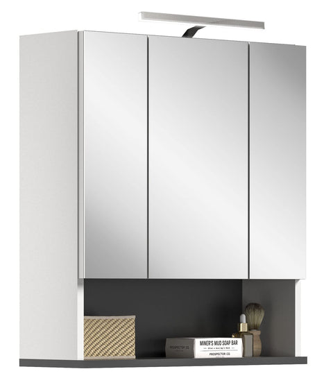 Rootz Rocket Bathroom Mirror Cabinet - Wall Mounted Cabinet - Vanity Cabinet - White Finish - Anthracite Gray - 60cm x 68cm x 21cm