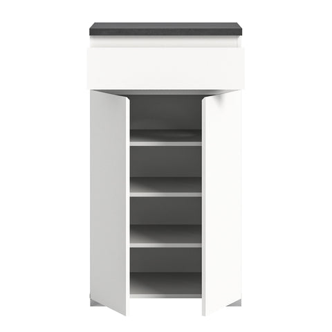 Rootz Shoe Cabinet - Wood Storage - White - Offset Industrial Gray Nb - 60cm x 109cm x 40cm