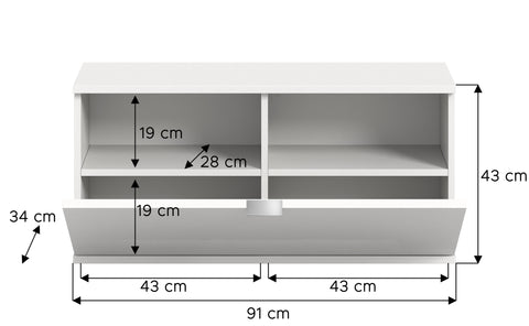 Rootz Bench/Chest of Drawers - Storage Bench - Entryway Chest - High-Gloss White - Easy Installation - 92x42x37cm