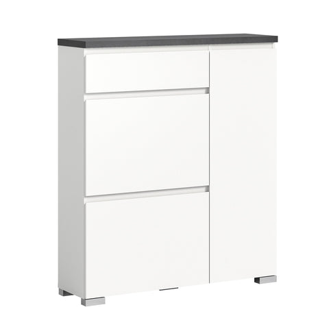 Rootz Shoe Cabinet - White Shoe Chest - Wooden Shoe Storage - Offset Industrial Gray Nb - 95cm x 109cm x 27cm