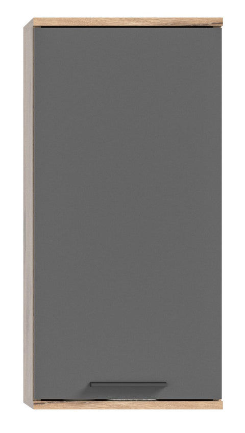 Rootz Wood Bathroom Wall Cabinet - Hanging Cabinet - Nox Oak Replica - Basalt Gray Front - FSC Certified - 37cm x 24cm x 77cm
