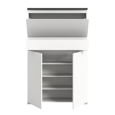 Rootz Shoe Cabinet - Hallway Cupboard - Entryway Organizer - Wood Material - White - Offset Industrial Gray Nb - Approx. 95x152x27 cm