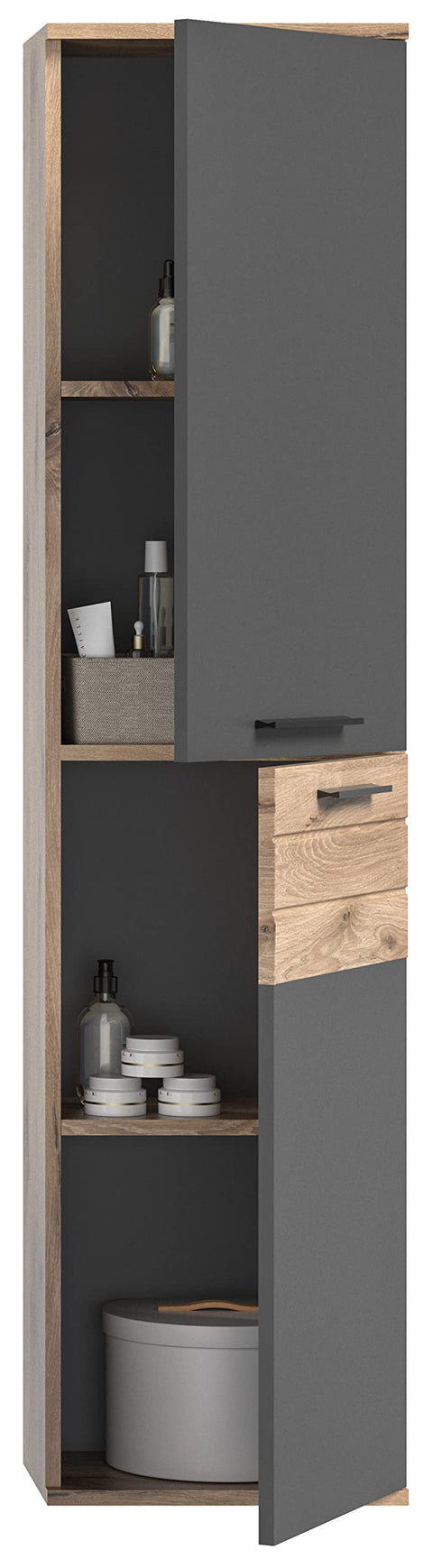 Rootz Wooden Bathroom Tall Cabinet - High Quality Storage Cabinet - Hanging Cabinet - Nox Oak Replica - 37cm x 24cm x 152cm