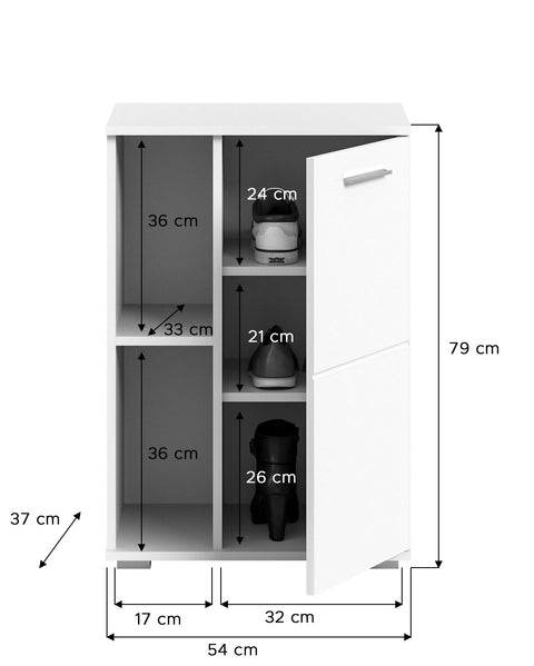 Rootz Shoe Cabinet - Wardrobe - Entryway Organizer - Wood Material - White - Approx. 55x79x37 cm