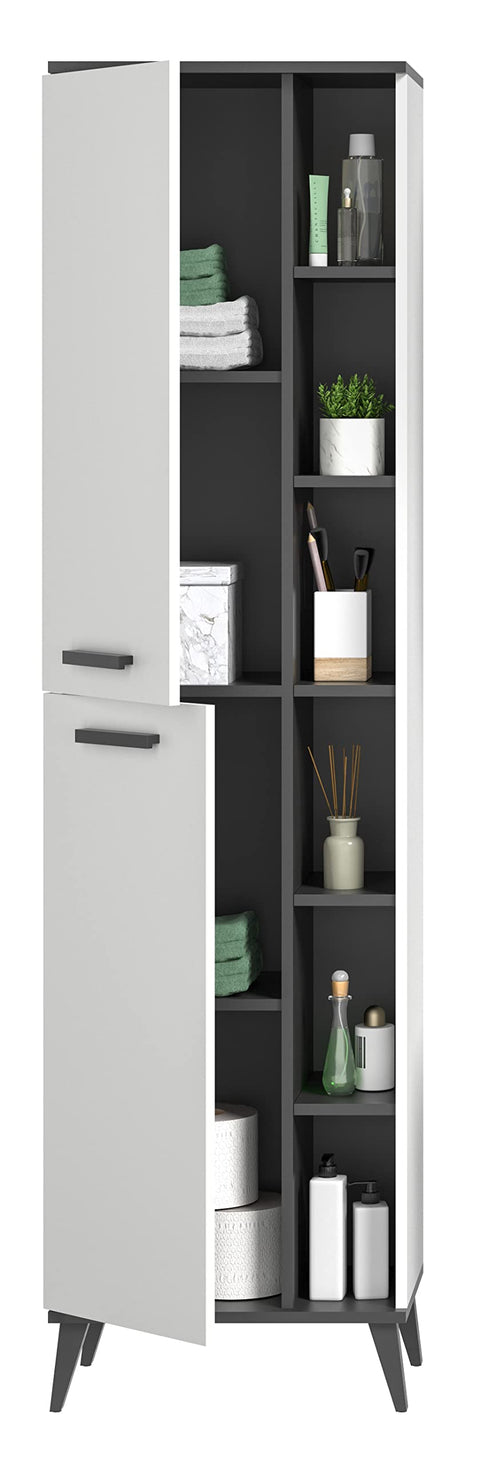 Rootz Wooden Rocket Tall Cabinet - White Replica - Anthracite Gray Replica - Sustainable - 50cm x 188cm x 31cm