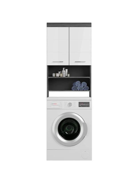 Rootz Wooden Bathroom Furniture Set - White High-Gloss Front - Smoke Silver Body - Sustainable Materials - 63cm x 191cm x 24cm