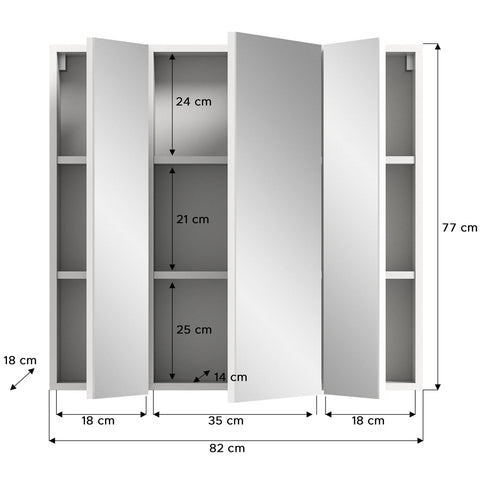 Rootz Vira White Melamine Mirror Cabinet - 2 Doors - 2 Shelves - Large Mirror - Timeless Design - Modular - FSC Certified - 82cm x 77cm x 18cm