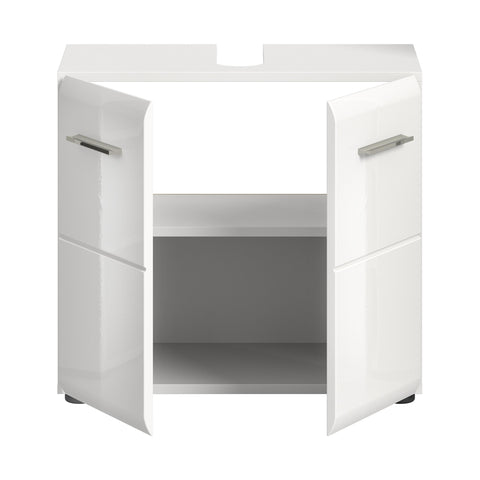 Rootz White High Gloss Sink Base Cabinet - Bathroom Vanity - Wood Vanity Unit - Under Sink Storage - 60cm x 54cm x 32cm - FSC Certified Wood