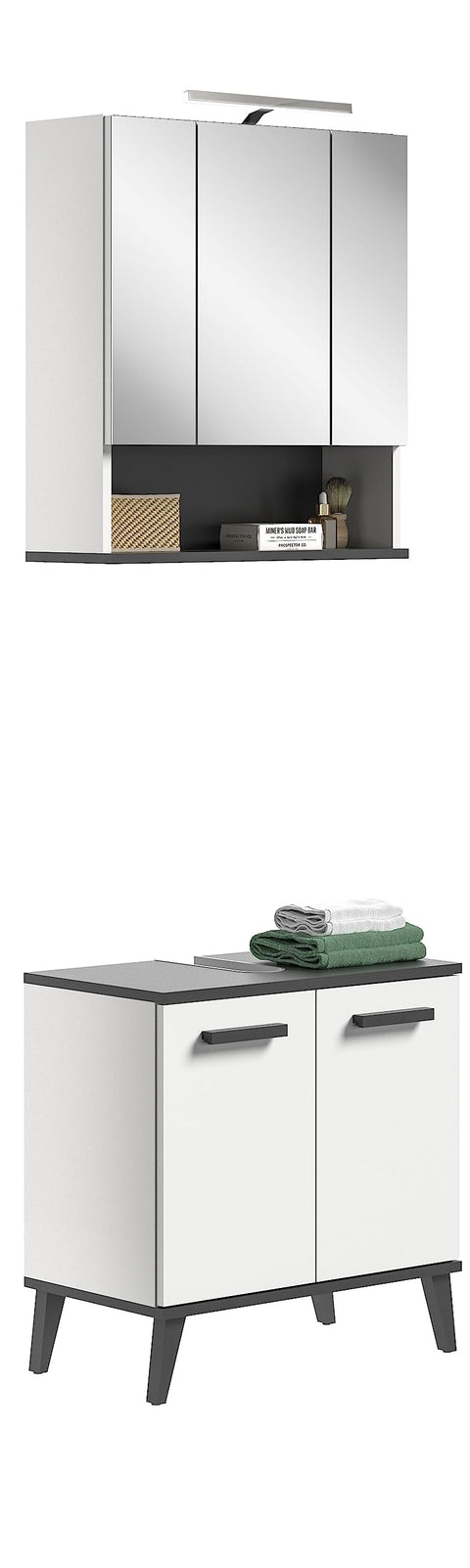 Rootz X54A2B01 Bathroom Furniture Set - Washbasin Cabinet - Vanity Cabinet - White Wood - Space-saving Design - FSC Certified - 2 Piece Set - 60cm x 50cm x 150cm