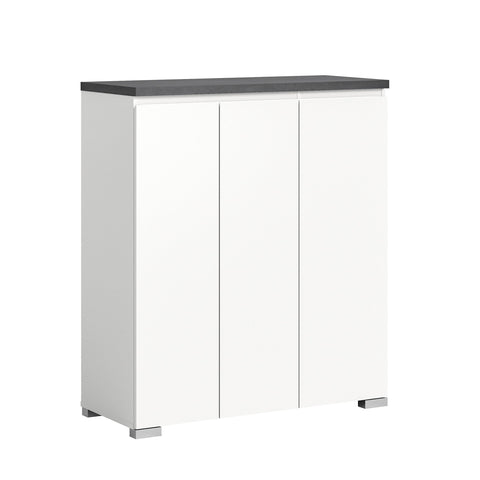 Rootz Shoe Cabinet - Wooden Hallway Cupboard - White - Offset Industrial Gray Nb - Shoe Storage System - 95cm x 109cm x 40cm