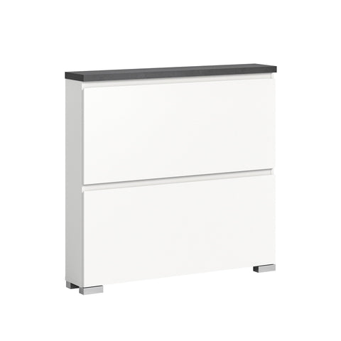 Rootz Shoe Cabinet - Solid Wood Storage - White Shoe Organizer - Offset Industrial Gray Shoe Rack - 95cm x 91cm x 18cm