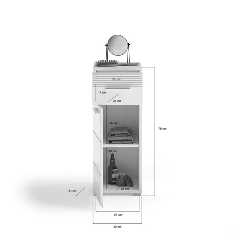 Rootz Wood Bathroom Cabinet - Floor Standing Cabinet - White High Gloss - Space Optimization - 30cm x 79cm x 31cm