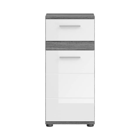 Rootz Blake Chest of Drawers - Bathroom Cabinet - Storage Unit - White High-Gloss - Smoke Silver Replica - 35cm x 79cm x 31cm