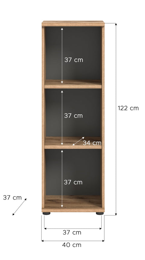 Rootz Nox Oak Nb. Mason Home Office Shelf - Bookcase - Storage Rack - Timeless Design - 40cm x 122cm x 37cm