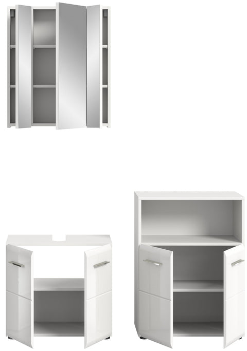 Rootz 3-Piece Set Bathroom Vanity - White High Gloss - Stylish Storage - 135cm x 190cm x 32cm
