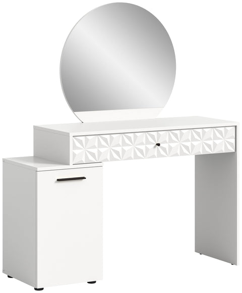 Rootz Prisma Dressing Table in White High Gloss - Desk - Cosmetic Table - 1 Door - 1 Drawer - Space-saving - 117cm x 138cm x 42cm