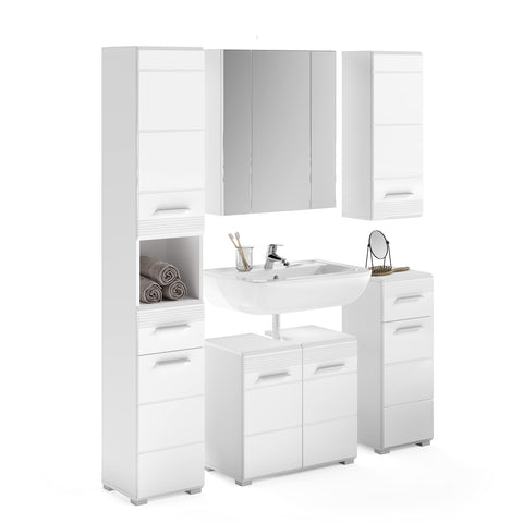 Rootz Wood Bathroom Cabinet - Floor Standing Cabinet - White High Gloss - Space Optimization - 30cm x 79cm x 31cm