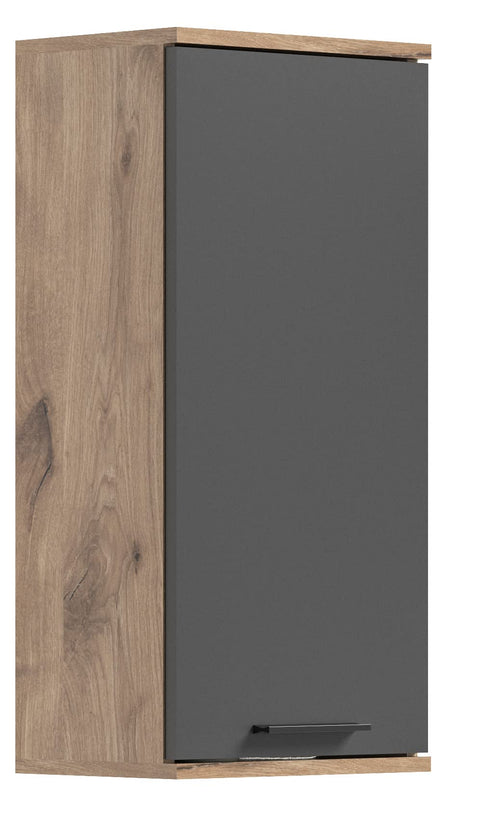 Rootz Wood Bathroom Wall Cabinet - Hanging Cabinet - Nox Oak Replica - Basalt Gray Front - FSC Certified - 37cm x 24cm x 77cm