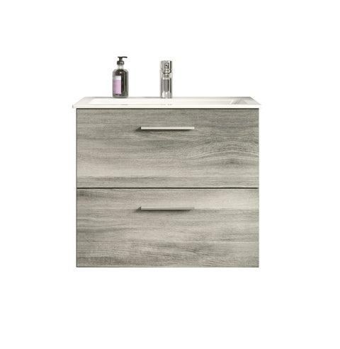 Rootz Bathroom Furniture Set - Vanity Unit - Washbasin Cabinet - Mirror Cabinet - Wood Material - Smoke Silver - 60cm x 150cm