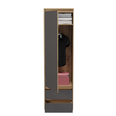 Rootz Torino Wardrobe - Closet Organizer - Dresser - Wood Material - Grey & Oak Finish - Space-saving - FSC Certified - 54cm x 190cm x 35cm