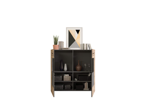 Rootz Highboard Freno - Wood Material - Gray Replica - Nox Oak Replica - 160 x 90 x 40 cm