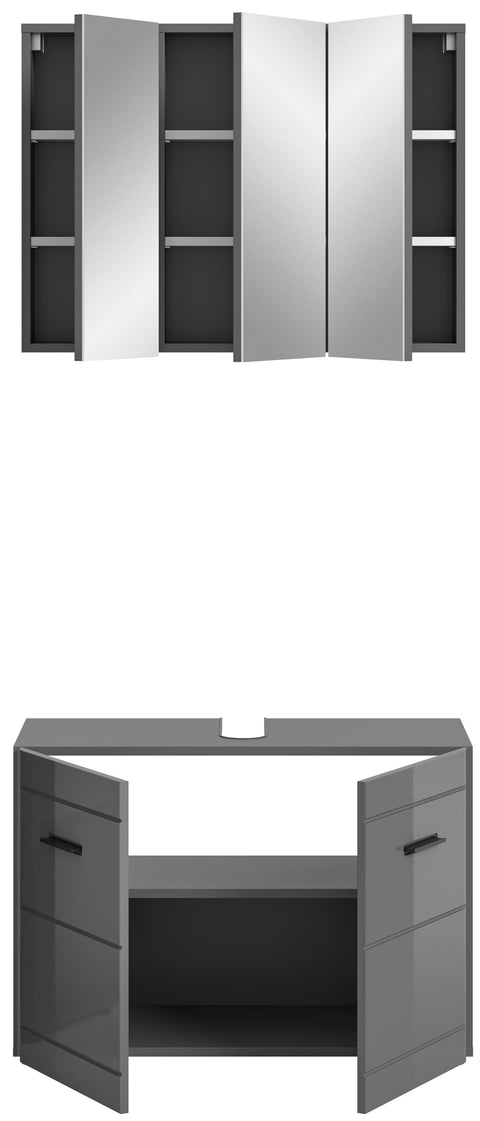 Rootz 2-Piece Gray MDF Bathroom Combination - Vanity Set - Storage Solution - High Quality - 80cm x 190cm x 34cm