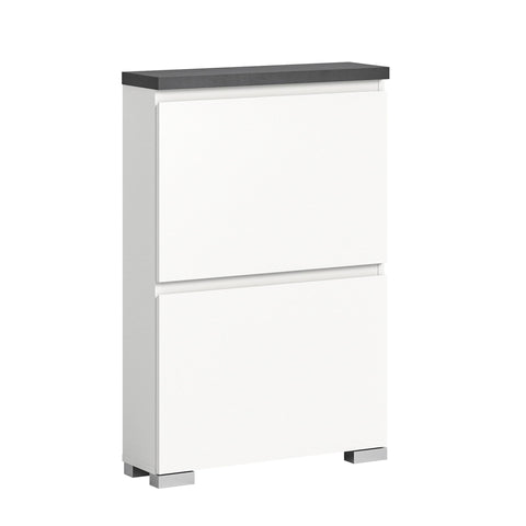 Rootz Shoe Cabinet - Wood Storage - White Cupboard - Offset Industrial Gray Nb - Shoe Organization - Approx. 60x91x18 cm