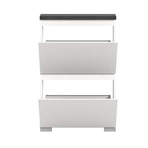 Rootz Shoe Cabinet - Wood Storage - White Cupboard - Offset Industrial Gray Nb - Shoe Organization - Approx. 60x91x18 cm