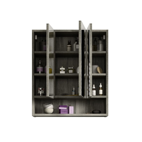 Rootz Bathroom Mirror Cabinet - Wood Material - Smoke Silver - Modern Design - 60cm x 68cm x 21cm