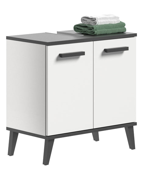 Rootz Rocket Washbasin Cabinet - White Imitation Front - Anthracite Gray Offset Body - Wood Material - 60cm x 60cm x 34cm