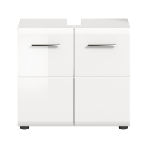 Rootz White High Gloss Sink Base Cabinet - Bathroom Vanity - Wood Vanity Unit - Under Sink Storage - 60cm x 54cm x 32cm - FSC Certified Wood