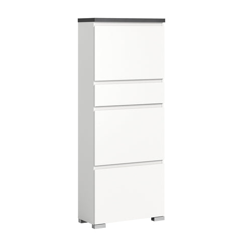 Rootz Shoe Cabinet - Shoe Chest - Shoe Organizer - Wood Material - White & Industrial Gray Nb - 60cm x 152cm x 27cm