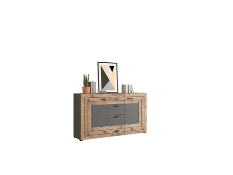 Rootz Freno Sideboard - Wood Material - Gray Replica - Nox Oak Replica - 160 x 90 x 40 cm - 2 Doors - 4 Drawers - 4 Shelves