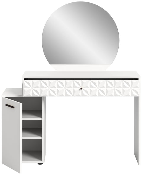 Rootz Prisma Dressing Table in White High Gloss - Desk - Cosmetic Table - 1 Door - 1 Drawer - Space-saving - 117cm x 138cm x 42cm