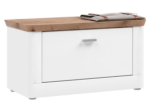 Rootz Modern Hallway Bench - Front White Matt - Large - Viking Oak Nb - Shoe Storage - 90cm x 40cm x 45cm