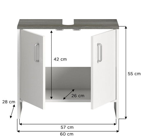 Rootz Los Angeles Washbasin Cabinet - White Bathroom Furniture - Wooden Material - Space Saving - Approx. 60x55x28 cm