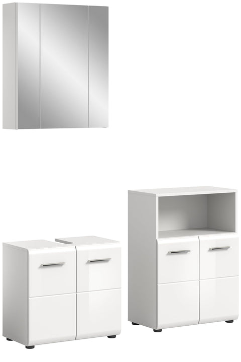 Rootz 3-Piece Set Bathroom Vanity - White High Gloss - Stylish Storage - 135cm x 190cm x 32cm