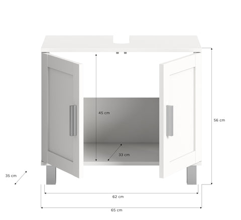 Rootz White 2 Door Bathroom Cabinet - Washbasin Cupboard - Storage Unit - Sustainable FSC Certified - Approx. 60x56x35 cm