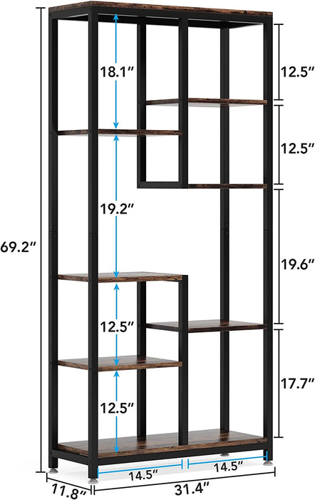 Rootz 8-Shelf Bookshelf - Storage Rack - Display Stand - Space Saving - 80cm L x 30cm W x 176cm H