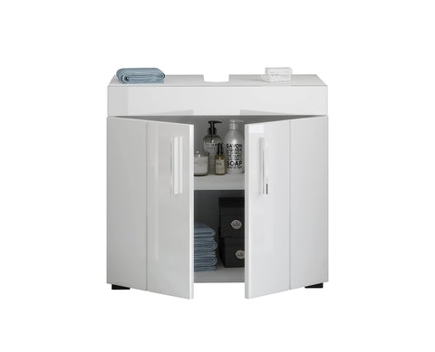 Rootz Snow 3-Piece Bathroom Furniture Set - White Bathroom Set - High-Gloss Bathroom Set - Engineered Wood - 35cm x 111cm