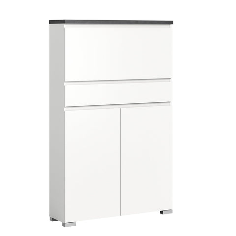 Rootz Shoe Cabinet - Hallway Cupboard - Entryway Organizer - Wood Material - White - Offset Industrial Gray Nb - Approx. 95x152x27 cm