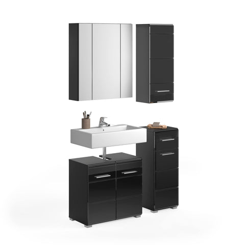 Rootz Bathroom Furniture Set - Black High Gloss - Matching Bathroom Set - 4-Piece Kit - Sleek Design - 60cm x 45cm x 90cm