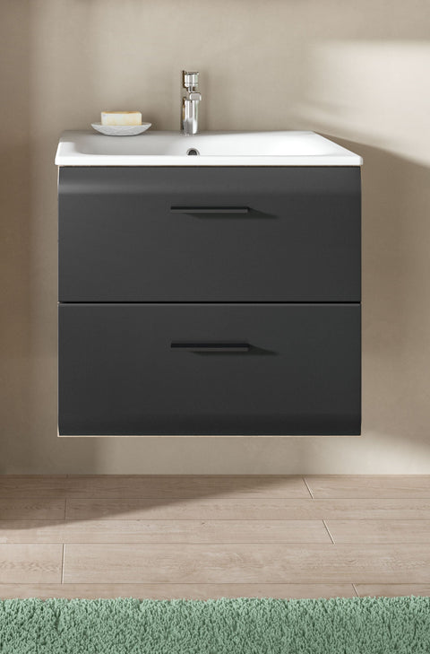 Rootz Vanity Unit with Washbasin - Bathroom Sink Cabinet - Stylish Storage - Easy Care Surfaces - 60x55x46cm - Black and Brown Finish