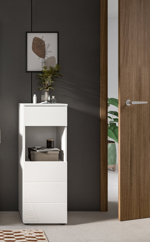 Rootz Freestanding Cabinet - Bathroom Storage Unit - White Gloss Cupboard - Sleek Design - 38x106x34 cm