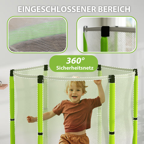Rootz Children's Trampoline - Kids Bouncing Toy - Mini Jumper - Safety Net - Indoor & Outdoor Fun - Ø140 x 190H cm - Green