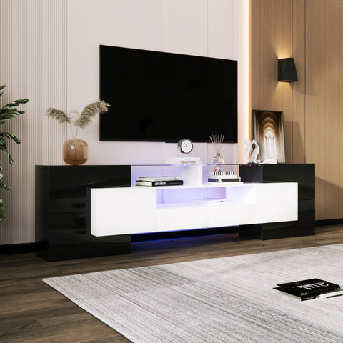 Rootz TV Cabinet - Entertainment Unit - Media Console - Integrated LED Lighting - 200L x 30W x 60.7H cm