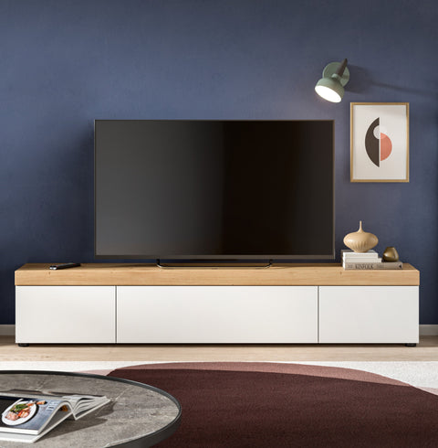 Rootz Large Lowboard - TV Stand - Media Console - Space-Saving - 180x34x33 cm - White  and Brown
